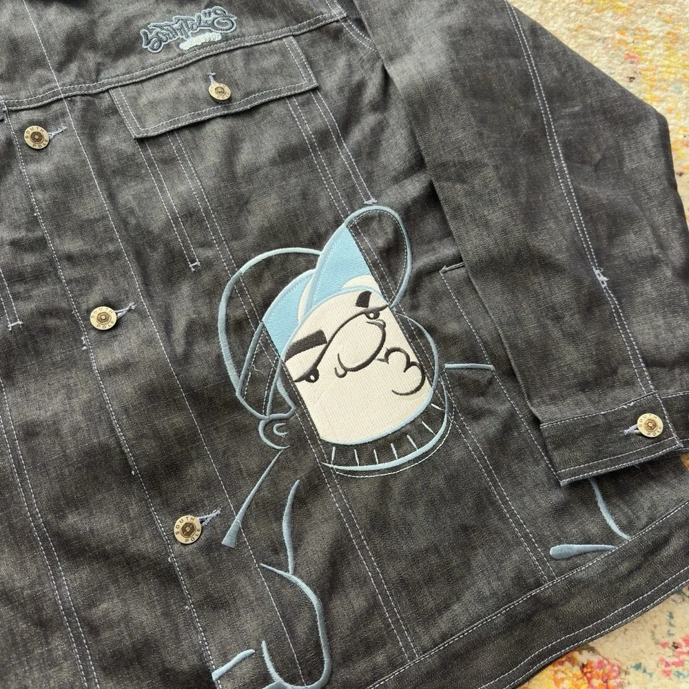 Vintage Y2K Southpole Embroidered Dark Wash Denim Jacket Hip Hop Streetwear